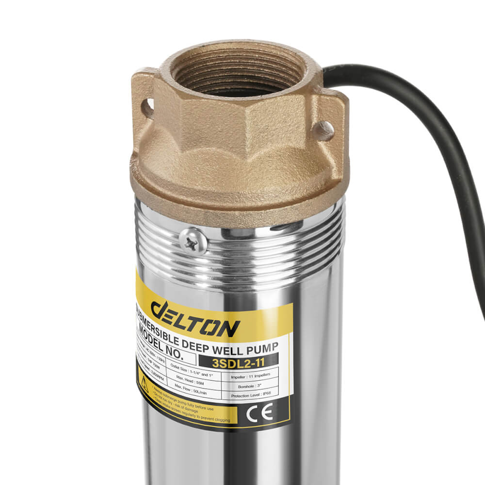 ปั๊มบาดาล บ่อ 3 นิ้ว DELTON รุ่น 3SDL2-11 ขนาดท่อ 1-1/4 นิ้ว 750 วัตต์ 11 ใบพัด